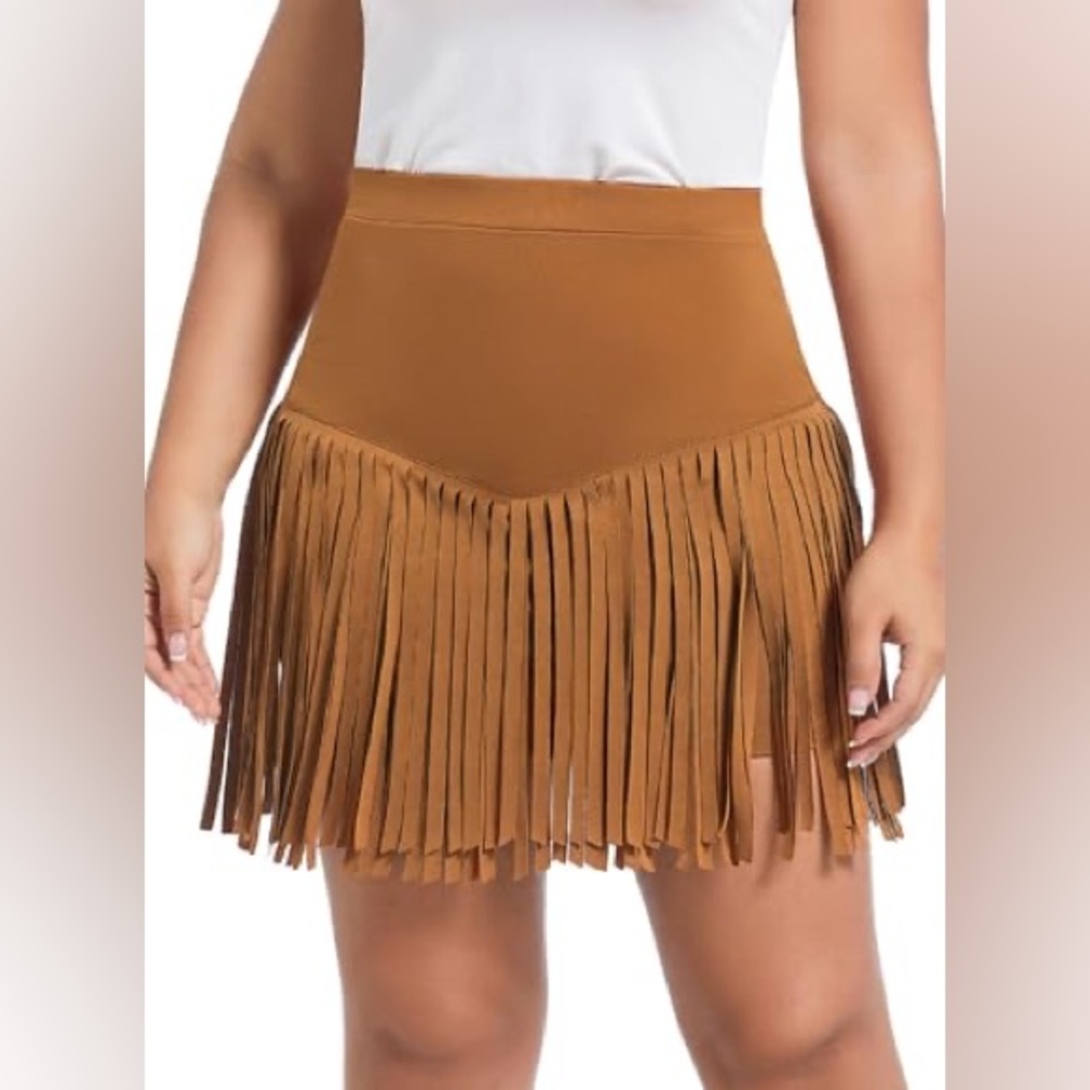 NWOT Women’s Rust‎ Brown Fringe Cowgirl Stretch Cute Western Mini Skirt Small S